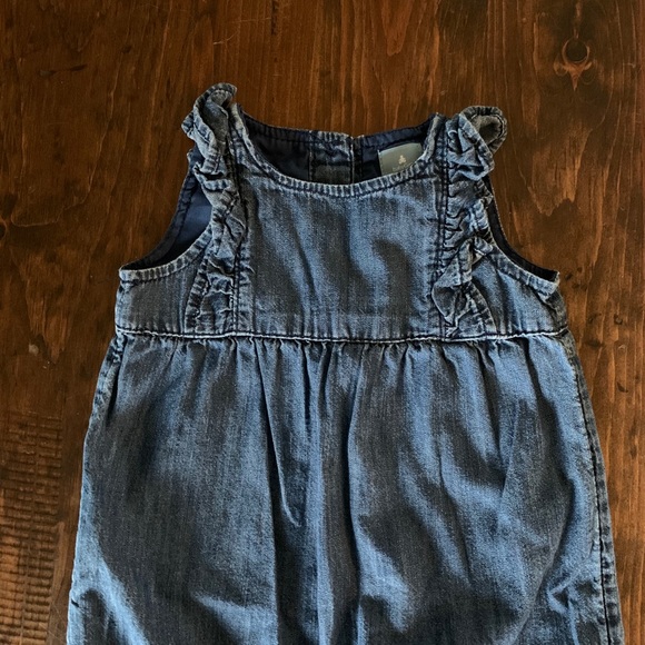 Dark Blue Chambray Ruffle Romper - Picture 2 of 8